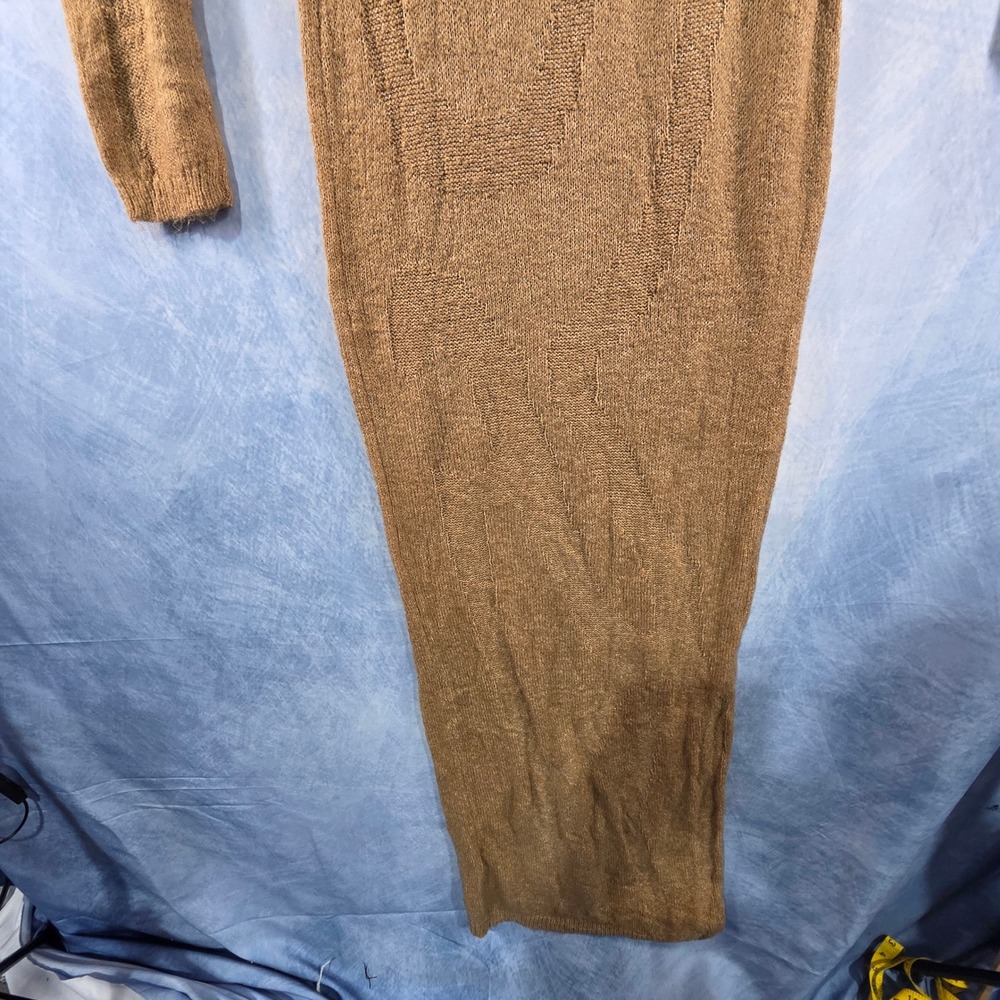 PrettyLittleThing Womens Camel Knit‎ Open Back Mock Neck Maxi Dress Small NWT - Picture 7 of 8